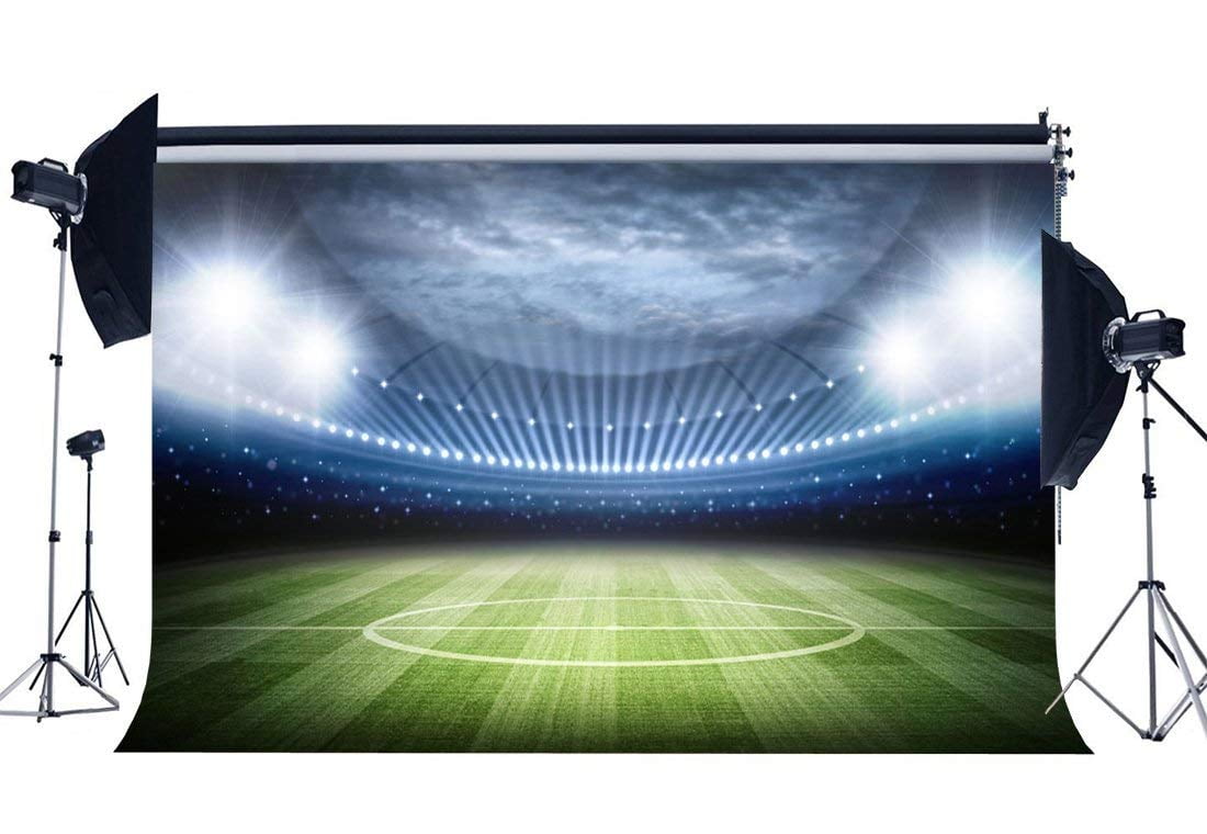 Football Field Stadium Green Grass Lights Photography Backdrop LV-239 - View #4
