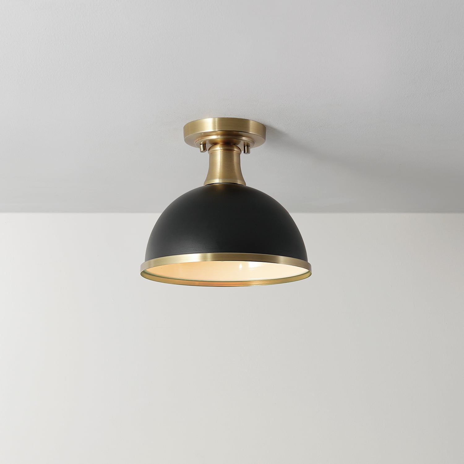 Globe Electric 1-Light Matte Black Indoor Semi-Flush Mount Ceiling Light Brass Accents