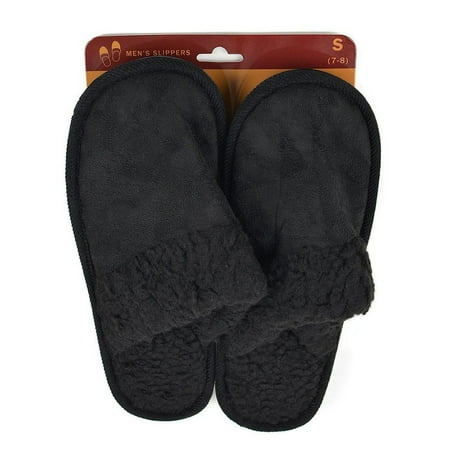 

Men s Slipper Faux Fur Soft Warm Slip On Memory Foam Cushion Casual House Shoe Black M