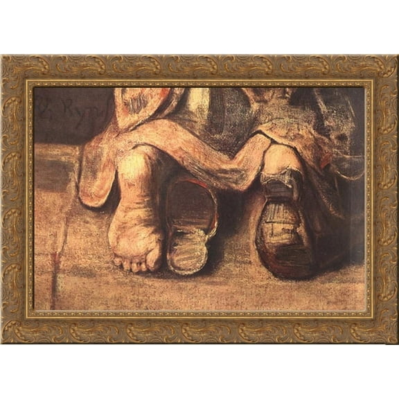 The Return of the Prodigal Son [detail] 24x19 Gold Ornate Wood Framed Canvas Art by Rembrandt