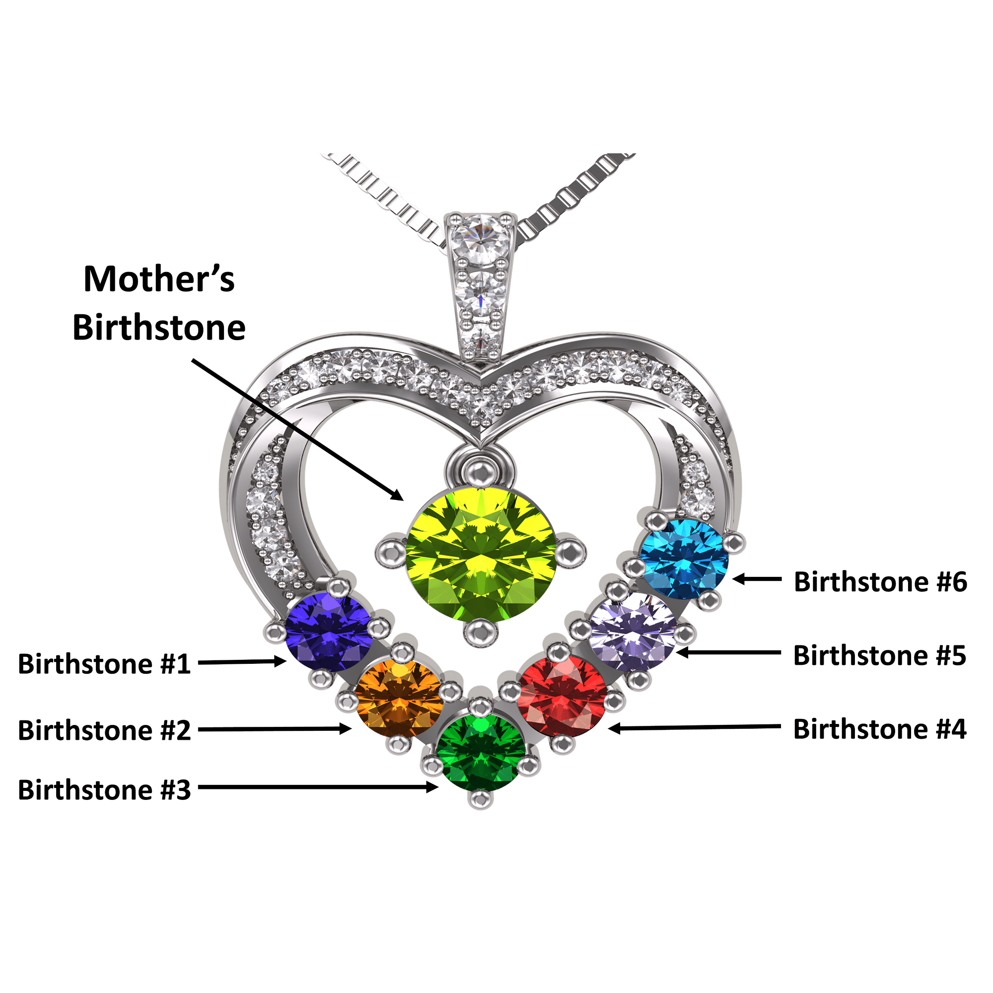 Nana Heart 1-6 Birthstone Mother & Child Necklace with Chain for Women - Rose Gold Plated, Stone 3