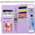 thumbnail image 2 of Wallet Case for iPhone 6 Plus iPhone 6S Plus,Magnetic Handbag Zipper Pocket PU Leather Flip with 9 Card Slots and Wrist Strap Folio TPU Inner Stand Case for iPhone 6 Plus/6S Plus - Purple, 2 of 14