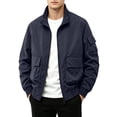 thumbnail image 2 of sdhkgrrt Plus Size Men's Zip Up Collared Long Sleeve Jacket Fall Winter Casual Basic Outwear Solid Trendy Work Business Coats, Dark Blue XL, 2 of 5