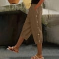 thumbnail image 2 of Stamzod Womens Capri Pants Elastic Waist Casual Capris with Pockets Summer Beach Vacation Cropped Pants Brown S, 2 of 7