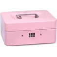 thumbnail image 1 of Lockable Steel Security Box, Mini Portable Security Box, Mini Portable Steel Security Safe, for Bulk Money, Coins (Pink), 1 of 4