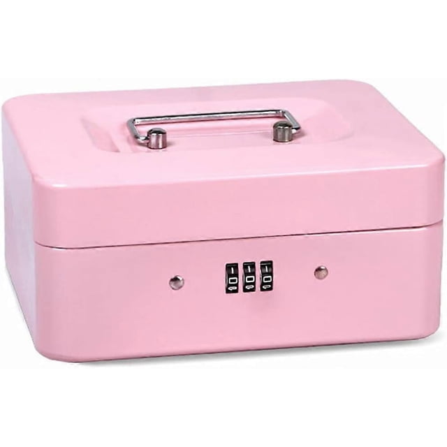 Lockable Steel Security Box, Mini Portable Security Box, Mini Portable Steel Security Safe, for Bulk Money, Coins (Pink)