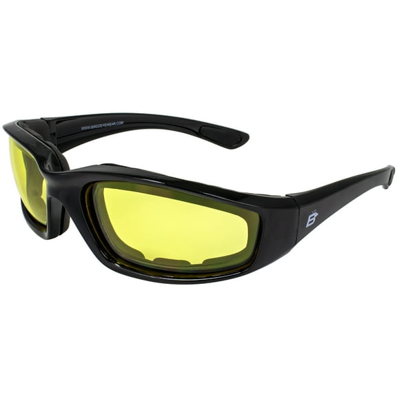 Birdz Eyewear Oriole Anti Fog Padded Motorcycle Riding Sunglasses Black Frame w/ Yellow Lenses & Rubber Ear Locks