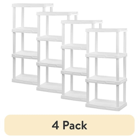 (4 pack) Hyper Tough 4-Shelf White Plastic Storage Shelf, 22" W x 14" D x 47" H, Holds up to 200 lb Total Capacity