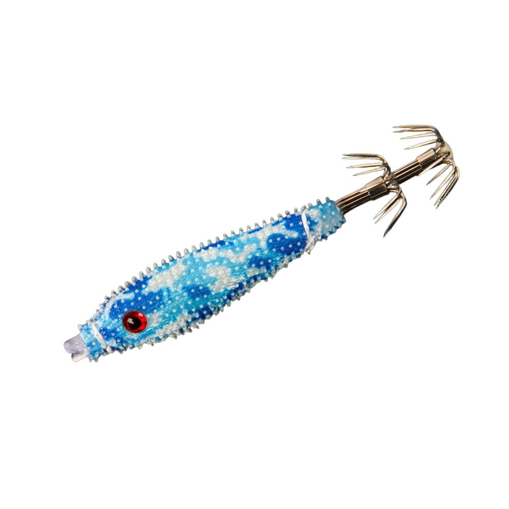 GRIMPEX Fishing Squid Jig Hooks Floating Soft Lure Jig Luminous Particles Wooden Shrimp Blue