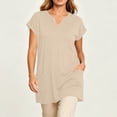 thumbnail image 5 of Guluxicc V Neck T Shirts for Women Plus Size Solid Color Long Length with Pockets Loose Fit Casual Womens Tee Shirts, 5 of 6