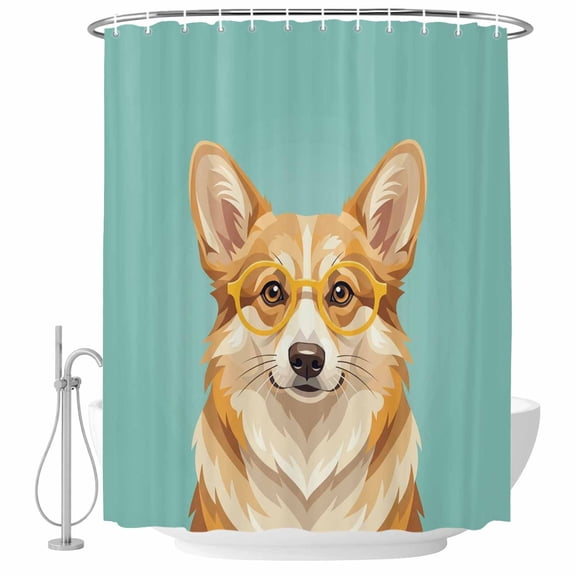 Green Dog Shower Curtain, Waterproof Shower Curtains for Bathroom, Funny Animals Modern Art Washable Fabric Bathtub Curtain Set Bath Decor with 12 Hooks Stall 36"x72"