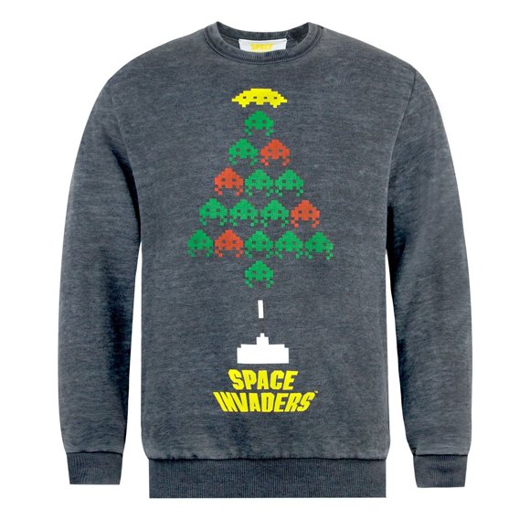 Space Invaders Mens/Womens Christmas Tree Burnout Sweatshirt