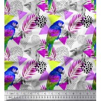 Soimoi Cotton Duck Fabric Leaves,Dot & Parrot Bird Print Fabric by The Yard 56 Inch Wide