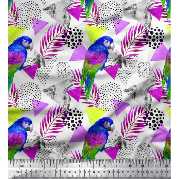 Soimoi Cotton Duck Fabric Leaves,Dot & Parrot Bird Print Fabric by The Yard 56 Inch Wide