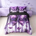 thumbnail image 3 of Homewish Purple Butterfly Twin Bedding, Diamonds Glitters Print Bedding Comforter Set, Black Reversible, 7pcs, 3 of 7
