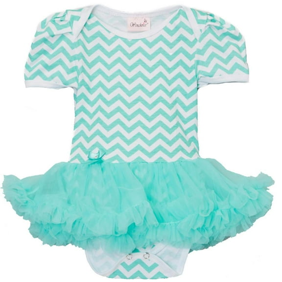 Wenchoice Girl's Green & White Zigzag Skirted Bodysuit - L(24M-36M)