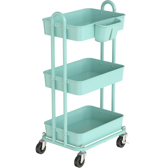 Rolling Utility Cart Simple Houseware, 3 niveles, turquesa