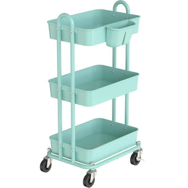 Rolling Utility Cart Simple Houseware, 3 niveles, turquesa