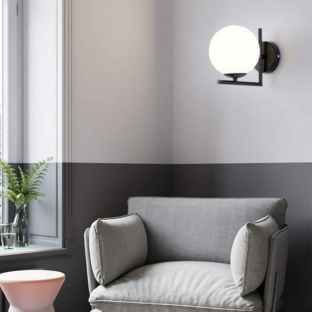 Lámpara de pared LED, aplique de bola de vidrio, E27 Aplique de pared interior moderno Pantalla de vidrio Lámpara de baño esférica Dormitorio Escalera Pasillo Sala de estudio, Negro (sin bombillas) Ormromra WLJ-3959