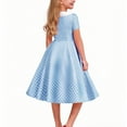thumbnail image 5 of lcziwo Kids Girls Vintage Polka Dot 50's Girls Dress Short Sleeve Turn-Down Collar Swing Dress Party Dress Sky Blue 12 Years, 5 of 7