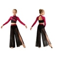 thumbnail image 5 of Doomiva Kids Girls Lyrical Dance Outfit  2 Piece Contemporary Dancewear Sparkly Crop Tops with Mesh Wide Leg Pants Hot Pink 10, 5 of 7