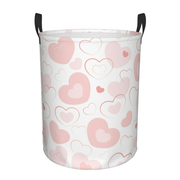 LNWH Laundry Basket, Pink Romantic Love Pattern Foldable Laundry Hamper With Handles Waterproof, Small