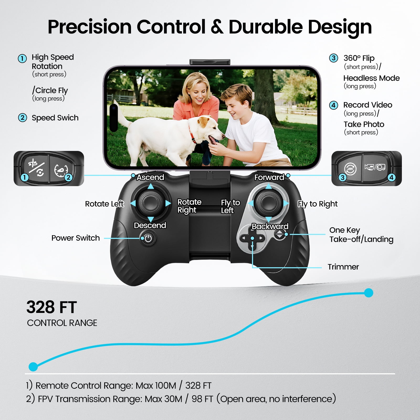 Drones for Kids with 1080P Camera, Lightweight Wefone WF13 Upgraded Quadcopter Beginners, One-Key Takeoff, Optical Flow Hover, 2 Batteries, Black