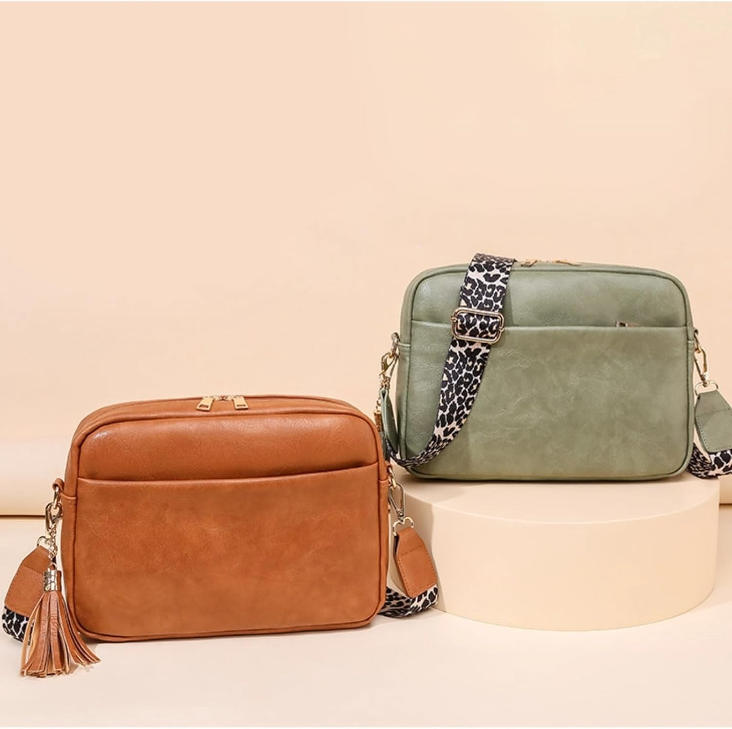 JennyShop Hot Sale PU Leather Shoulder Bag with Leopard Print Wide Adjustable Strap Cross Body Purse Handbags, Crossbody Bags For Women