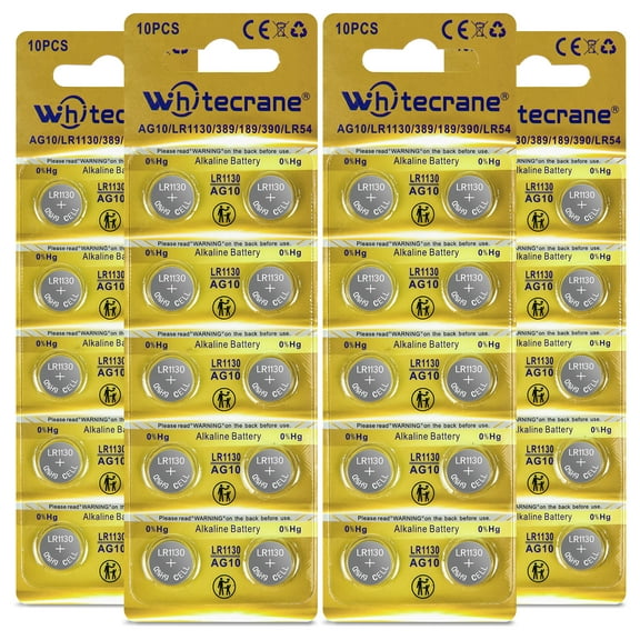 WHITECRANE 40 Pack LR1130 AG10 AG189 Battery 1.5V Alkaline Button Cell Batteries for Watches, Toys