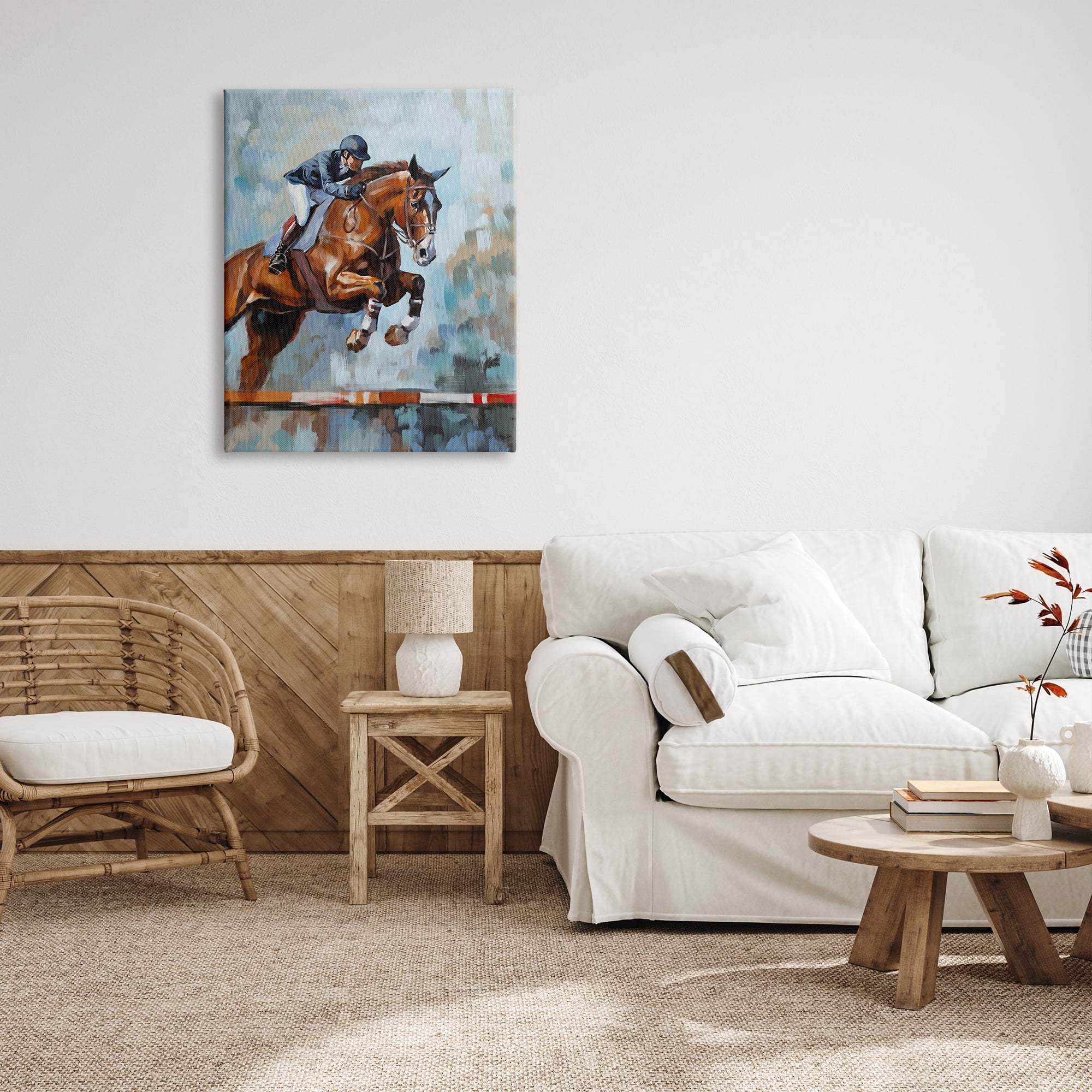Stupell Industries Jockey Jumping Hurdle Animals & Insects Painting Gallery Wrapped Canvas Print Wall Art, 30 x 40