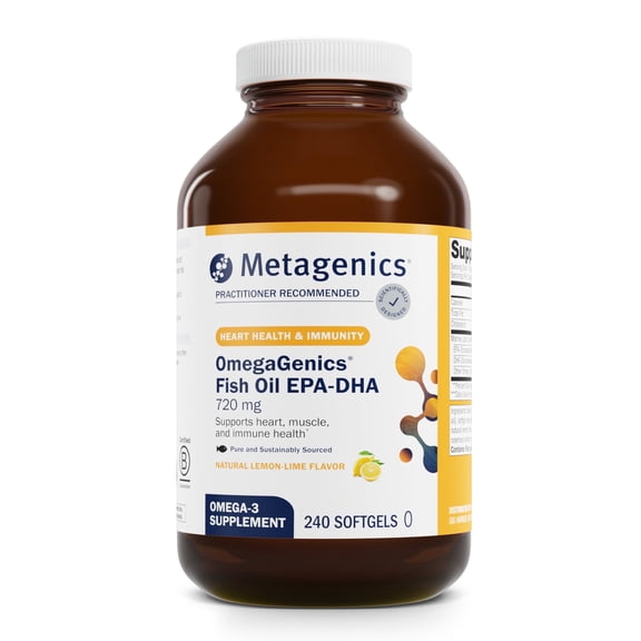 Metagenics OmegaGenics Fish Oil EPA-DHA 720 mg - Omega-3 Fish Oil Supplement - High Potency - for Heart Health, Musculoskeletal Health & Immune System Health* - with DHA & EPA - 240 Softgels