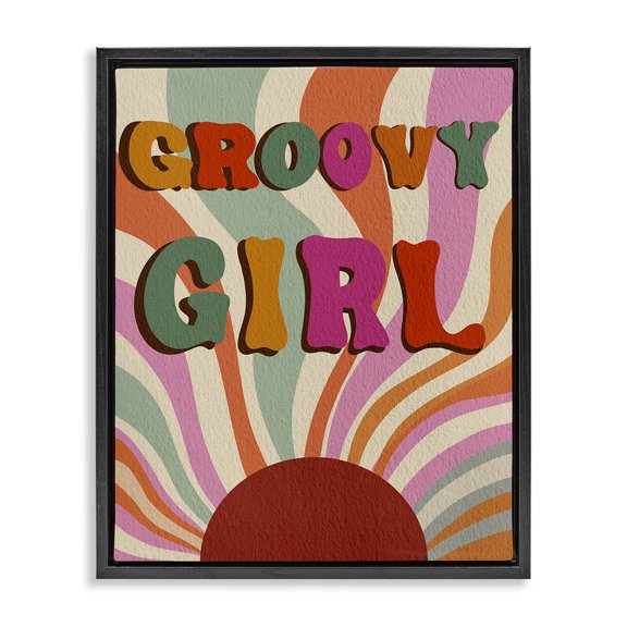 Stupell Industries Eclectic Groovy Girl Patterned Black Floating Frame Canvas Art, 17 x 21, by Regina Moore