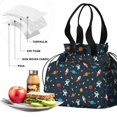 thumbnail image 4 of Astronaut and Rocket Black Pattern Drawstring Insulated Lunch Bag for Women, Stain-Resistant Large Lunch Tote with Multi-Pockets for Work Office, 4 of 6