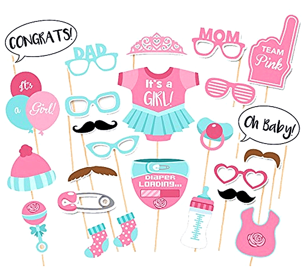 25 27/Set Baby Shower Photo Booth Props Boy Girl Funny Birthday Party Decoration 