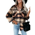thumbnail image 1 of Women's Oversized Plaid Button Down Shirt Shacket Jacket Long Sleeve Casual Fall Outwear with Pockets, 1 of 5