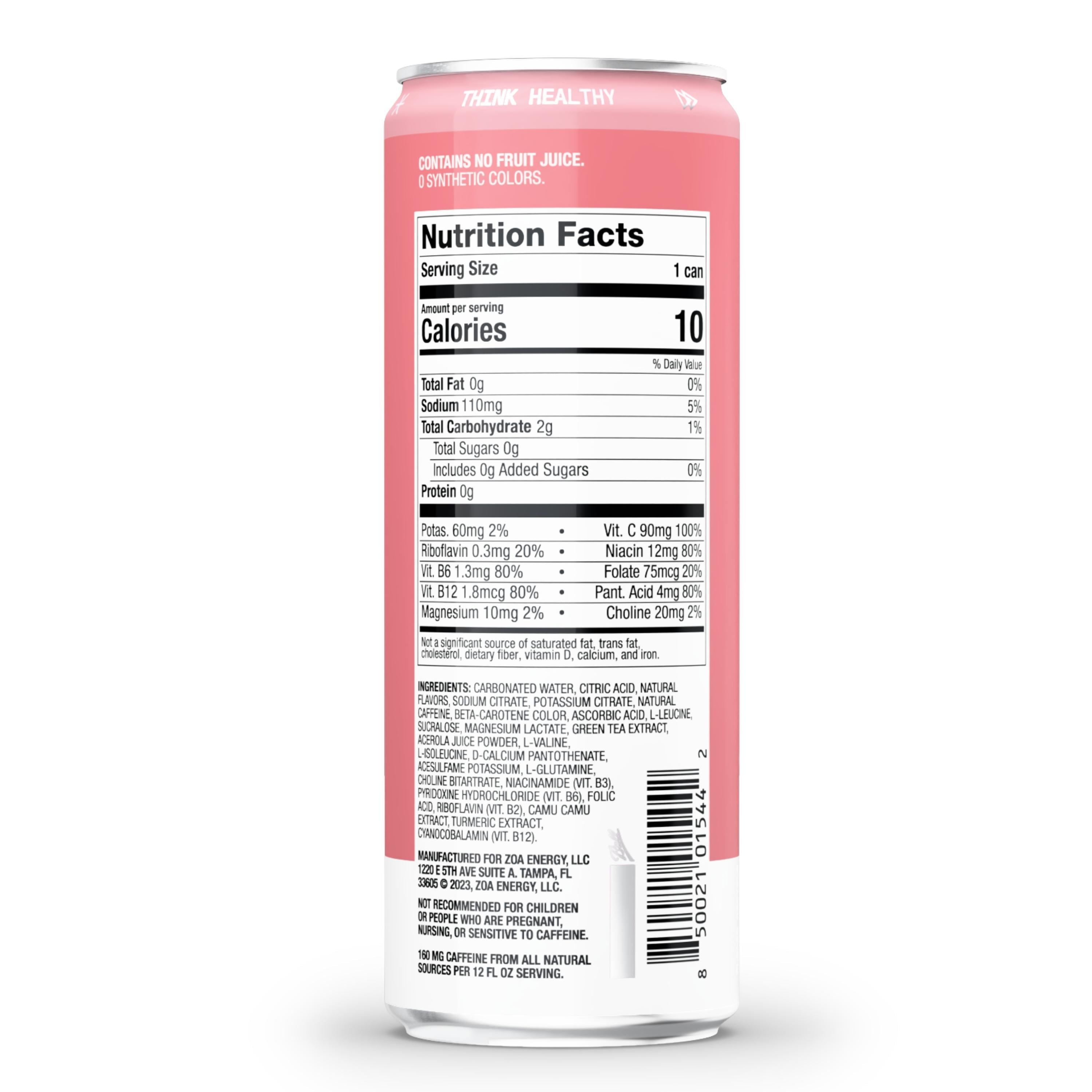 OZZY Peach ピーチ Zoa White Peach Zero Sugar Energy Drink, 12 fl oz Can, 0.0