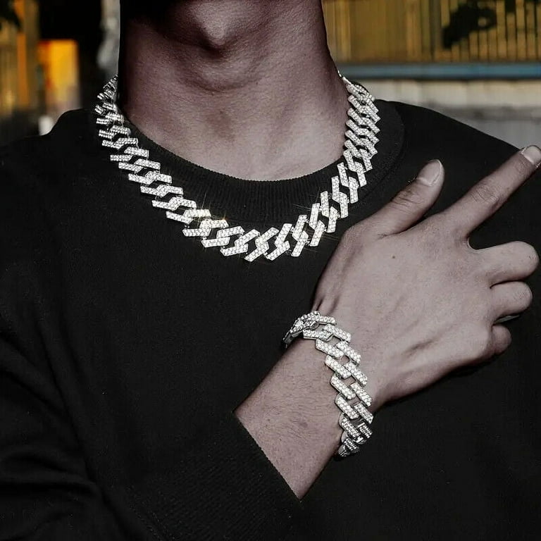 Hip Hop Chain Iced Gold Silver Plated Zig Zag Cuban Cubic