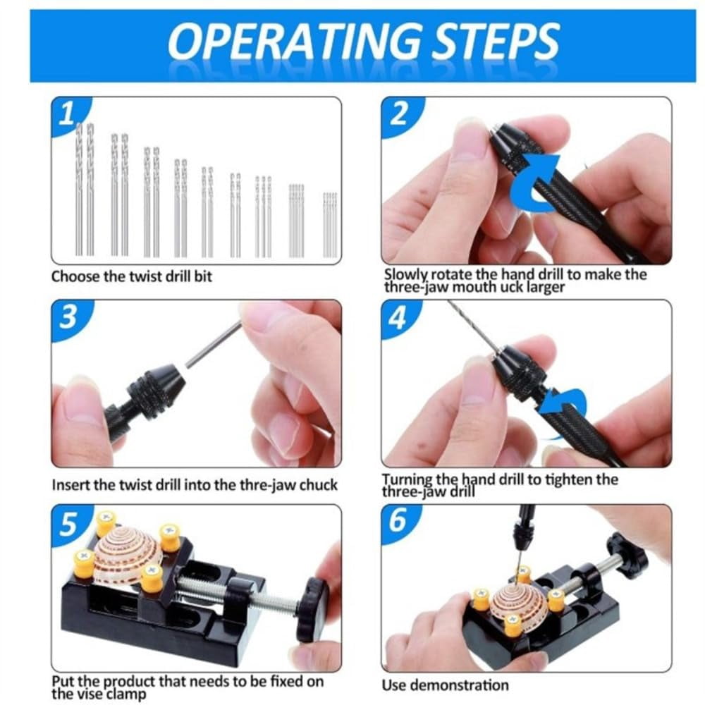 37-Piece Hand Drill Tool Set With Pin Vise Hand Drill Mini Twist Drill Bits Bench Vice For DIY Jewelry Making Craft Carving (0.3-1.2 MM)