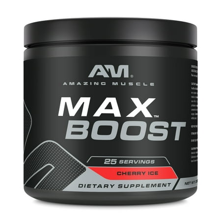 Amazing Muscle Max Boost- Advanced Pre-Workout | Cherry Ice Flavor | Formula Power Pack with 3000mg of Creatine, 2000mg of Beta Alanine, 500mg of Taurine, 75mg Caffeine, B3, B6, B12 & More