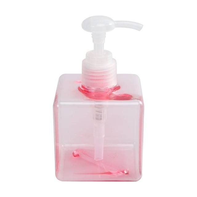 EeaseMX Frasco cuadrado de plástico rellenable vacío de 250 ml (8,4 oz) con bomba para dispensador de loción líquida, jabón, cosméticos, maquillaje y champú (rosa transparente).
