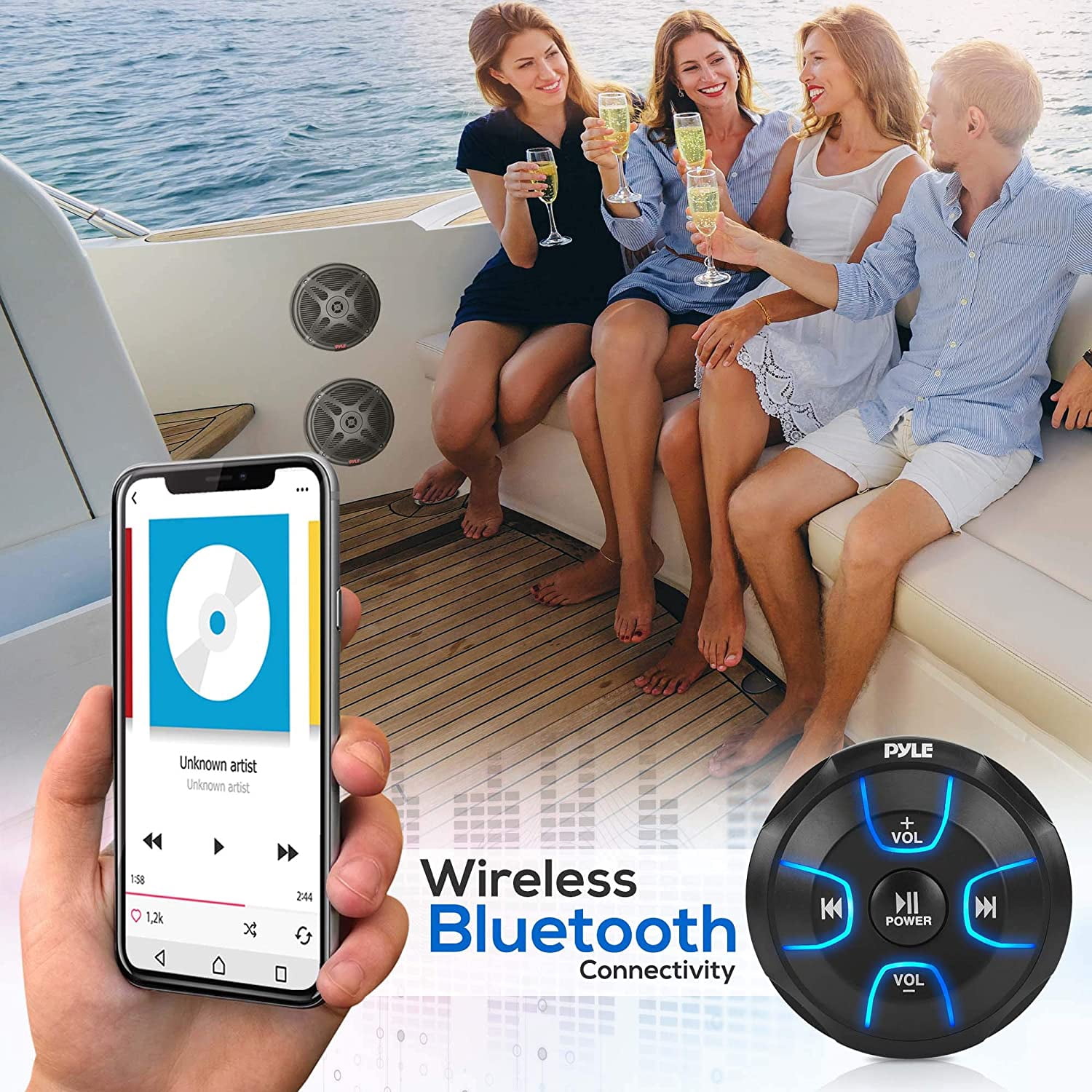 Pyle Plmrkt9 Bluetooth Marine Grade Flush Mount 2-Way Speaker System