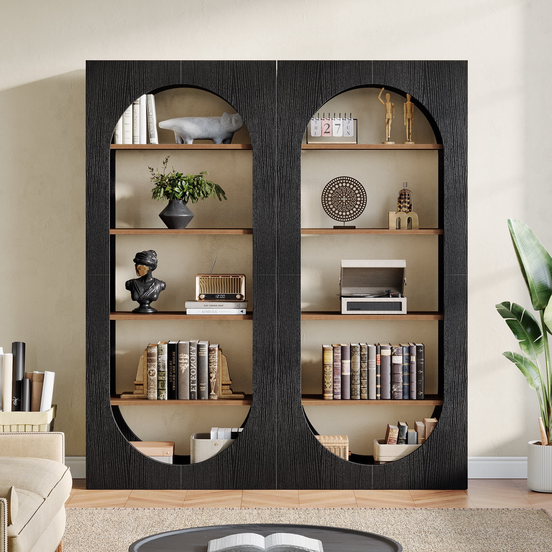 Tribesigns 70.87" Tall Black Arched Bookshelf, 5-Tier Arch Bookcase with Storage