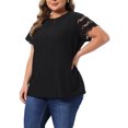 thumbnail image 4 of Agnes Orinda Women's Plus Size Summer Tops Eyelet Hollow Lace Panel Short Sleeve Round Neck Casual Blouse 2X Black, 4 of 6