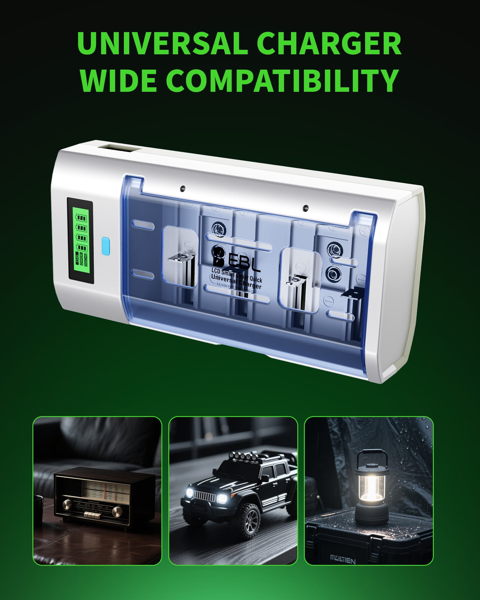 EBL Rechargeable D Batteries (6-Pack) with Battery Charger for 9V AA AAA C D Cell Batteries