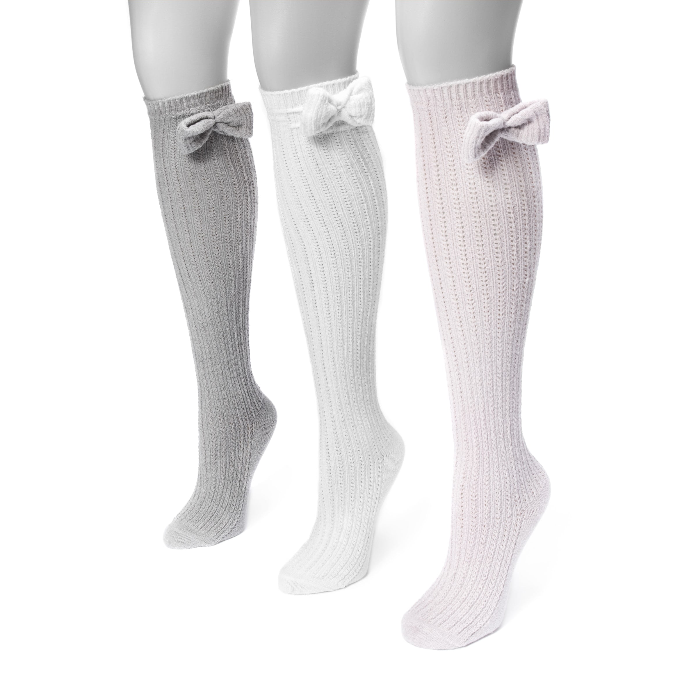 Muk Luks - Women's Pointelle Bow Knee High Socks 7 x 3.5 - Walmart.com ...