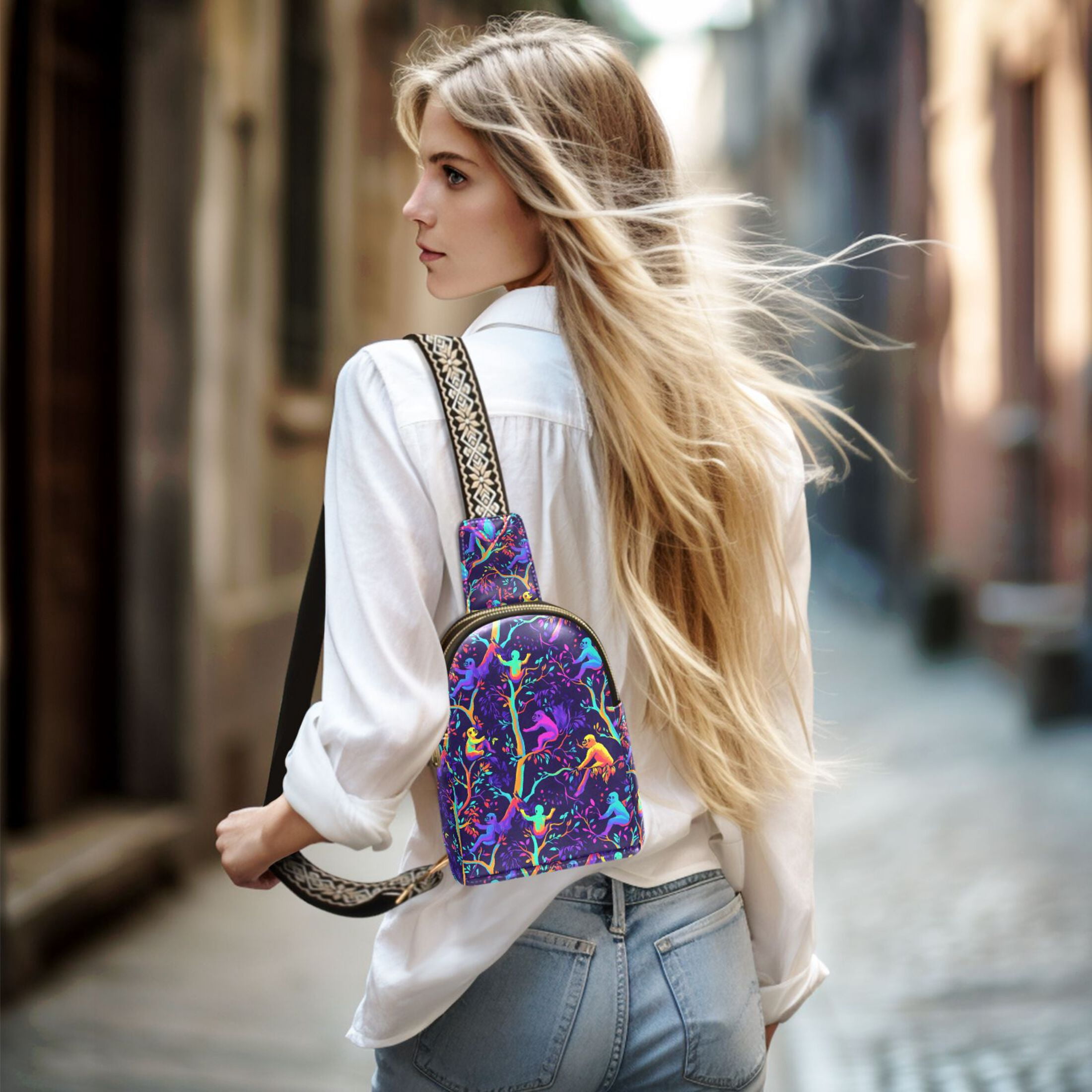 ALAZA Gorillas Magic Style Sling Bag for Women Men Waterproof Crossbody Chest Bags