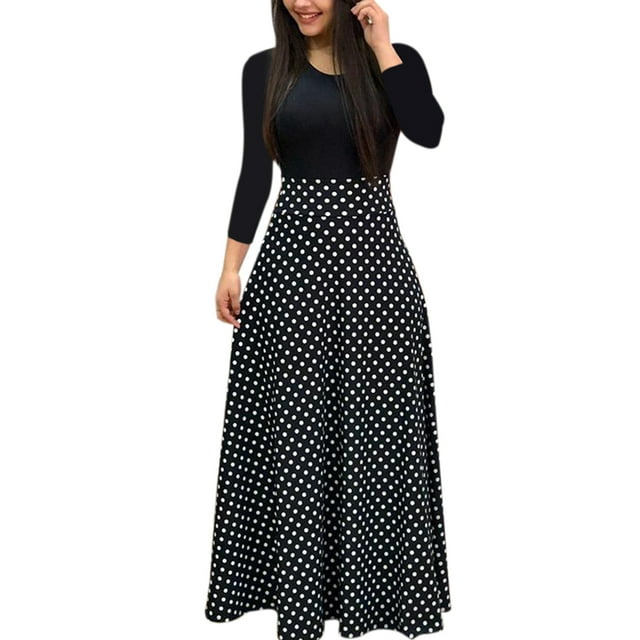Robe de Plage à Manches Longues pour Femme à Col Rond à Imprimé Floral, Robe Longue Maxi de Soirée pour Dame
