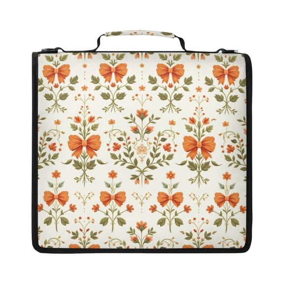 Zipper Binder with Shoulder Strap 2 inch 3 Ring Waterproof File Folder Organizer Bag 500 Sheet Orange Bow and Intertwined Green Leaves