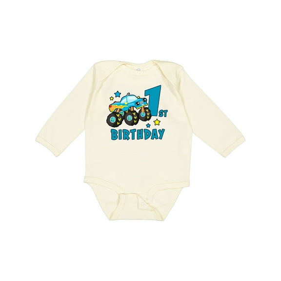 Inktastic 1st Birthday Monster Truck Boys Long Sleeve Baby Bodysuit