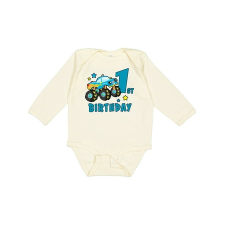 

Inktastic 1st Birthday Monster Truck Gift Baby Boy Long Sleeve Bodysuit